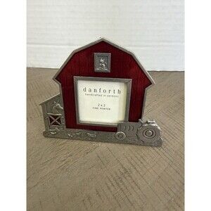 Vintage Danforth Pewter Barn House Photo Frame 3D Red Enamel Small